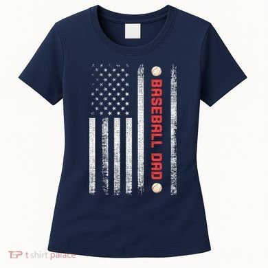 Baseball Dad American Flag Cool Father's Day Gift Women's T-Shirt
