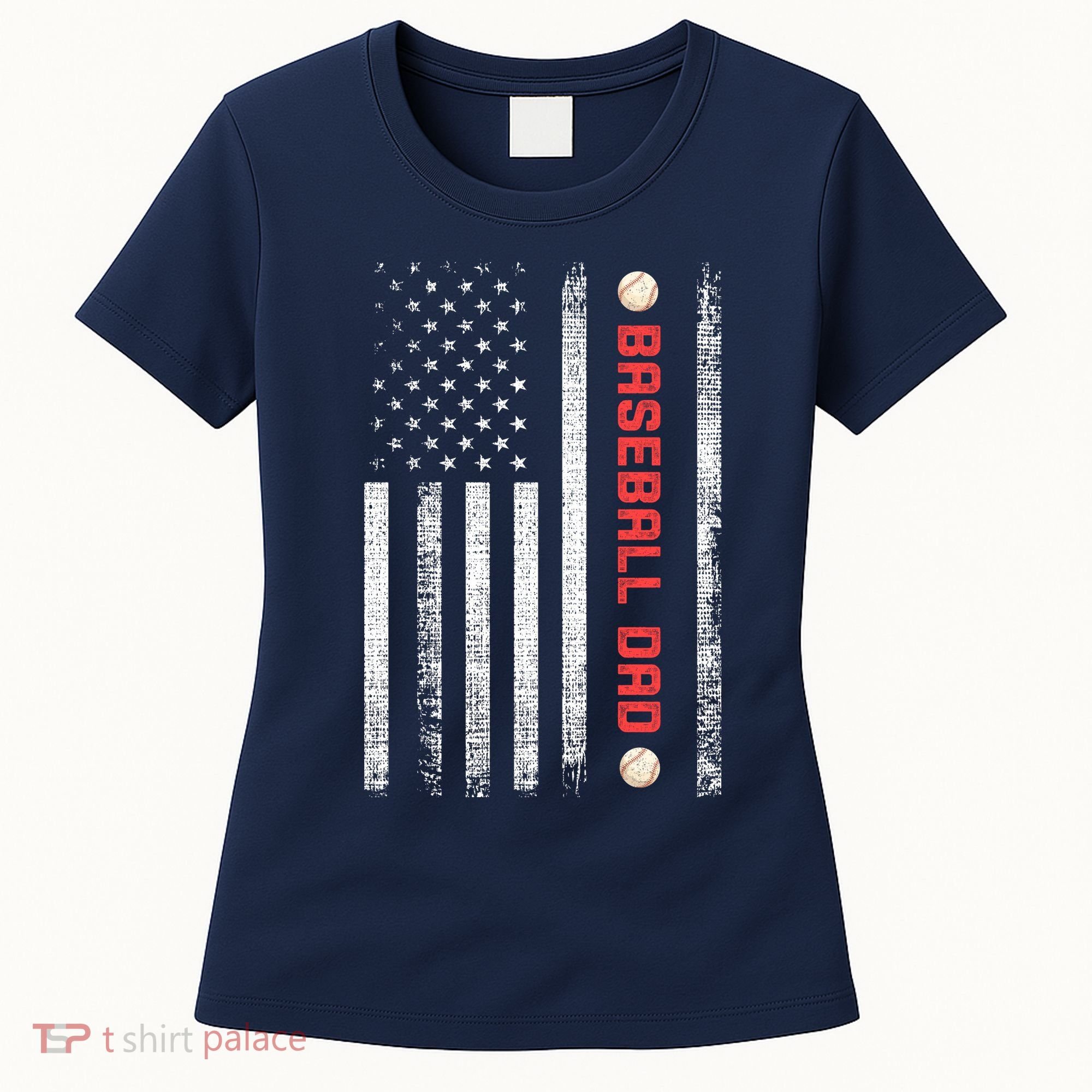 Baseball Dad American Flag Cool Father's Day Gift Women's T-Shirt