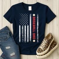 Baseball Dad American Flag Cool Father's Day Gift Women's T-Shirt thumb 3