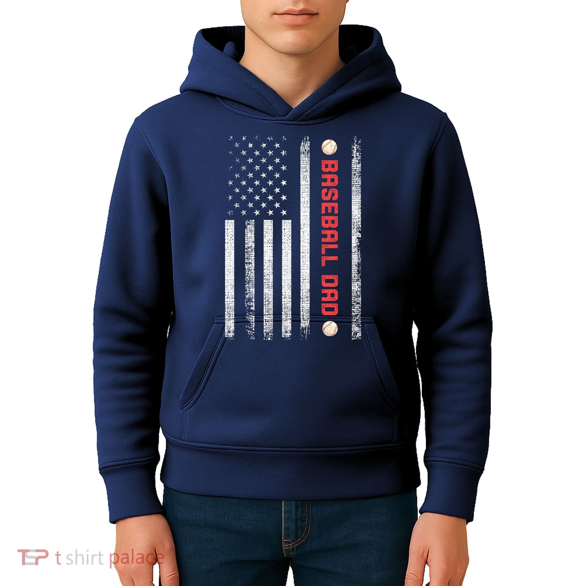 Baseball Dad American Flag Cool Father's Day Gift Kids Hoodie