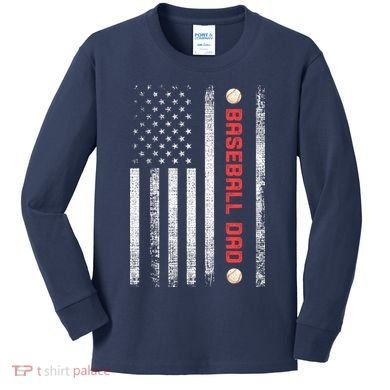 Baseball Dad American Flag Cool Father's Day Gift Kids Long Sleeve Shirt
