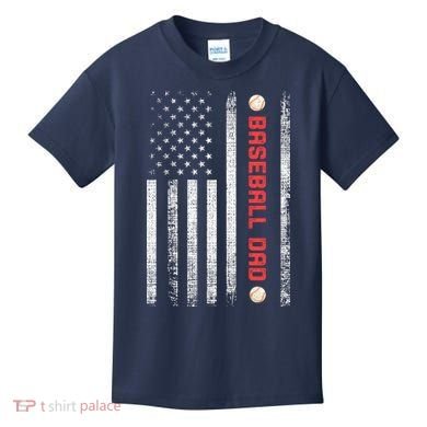 Baseball Dad American Flag Cool Father's Day Gift Kids T-Shirt