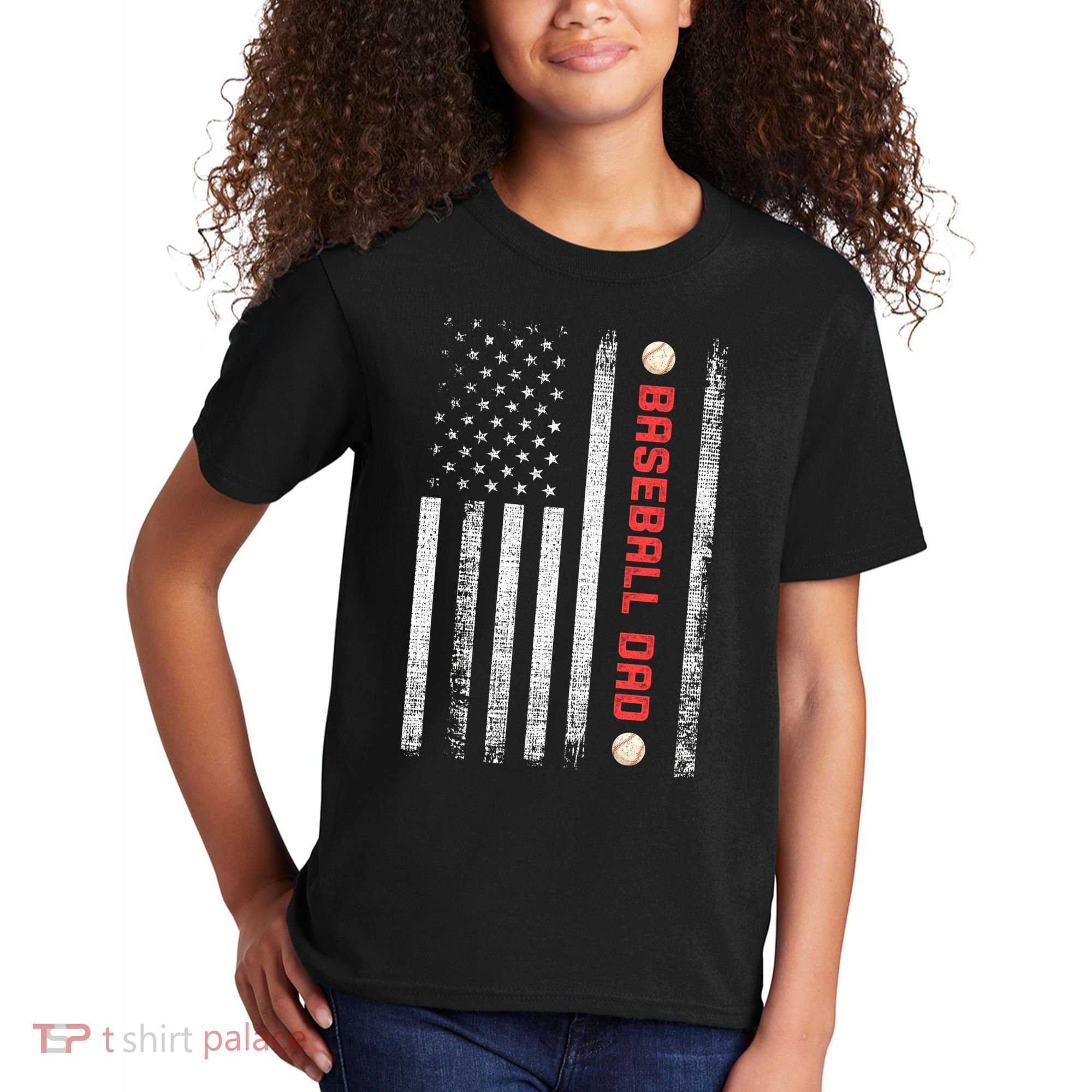 Baseball Dad American Flag Cool Father's Day Gift Kids T-Shirt