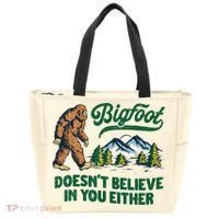Bigfoot Doesn't Believe In You Either Funny Sasquatch Retro Tote Bag thumb 0