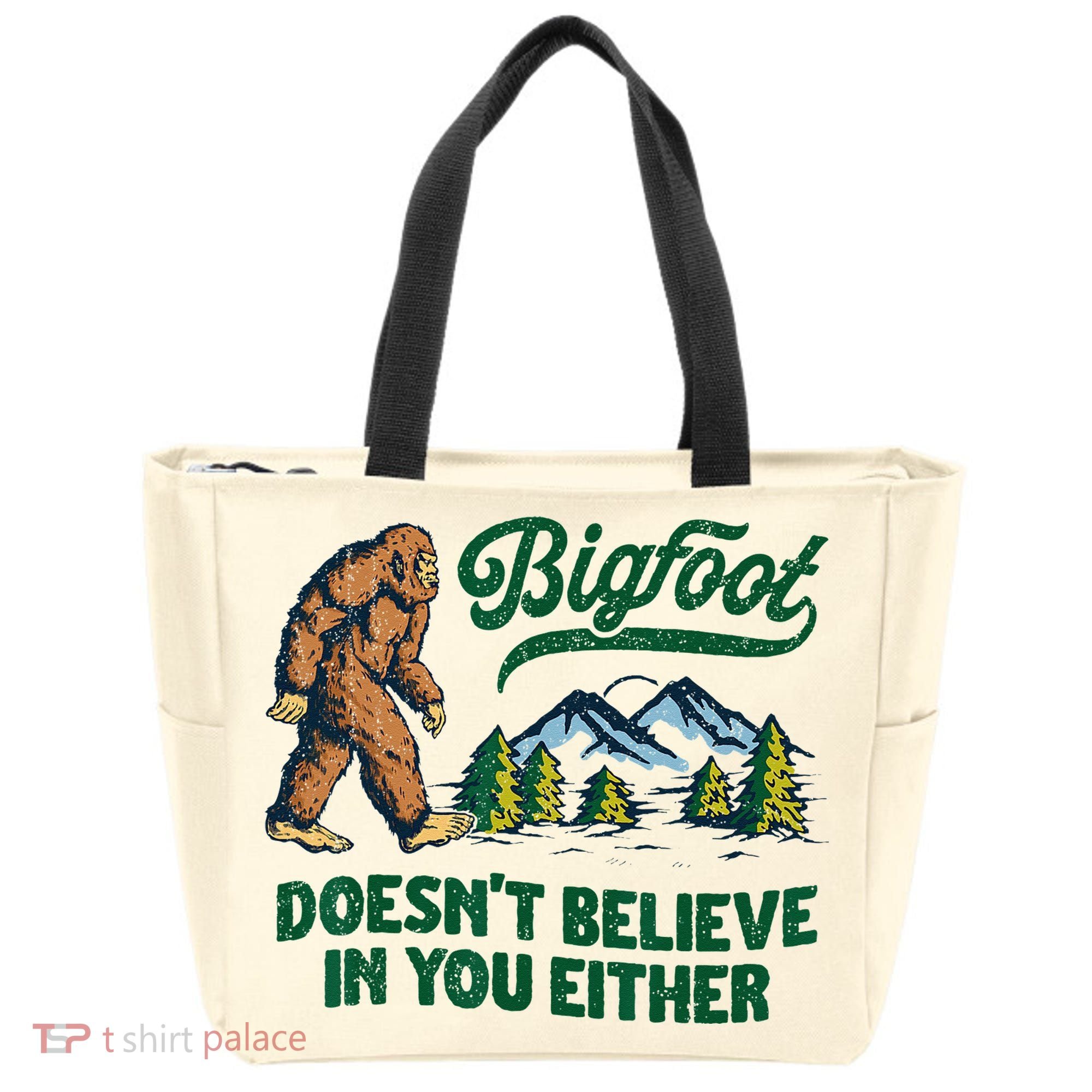 Bigfoot Doesn't Believe In You Either Funny Sasquatch Retro Tote Bag