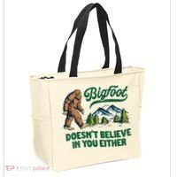 Bigfoot Doesn't Believe In You Either Funny Sasquatch Retro Tote Bag thumb 2