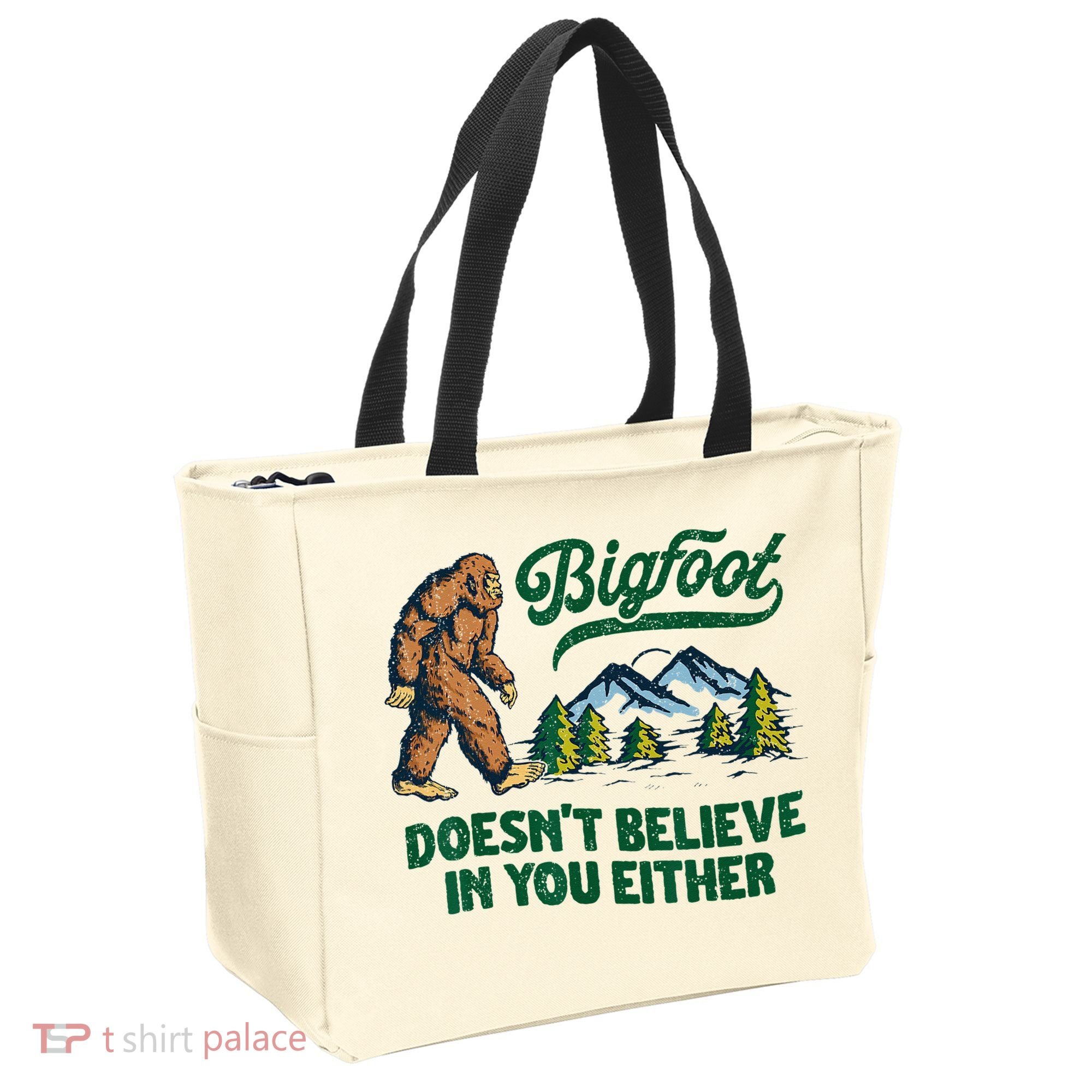 Bigfoot Doesn't Believe In You Either Funny Sasquatch Retro Tote Bag