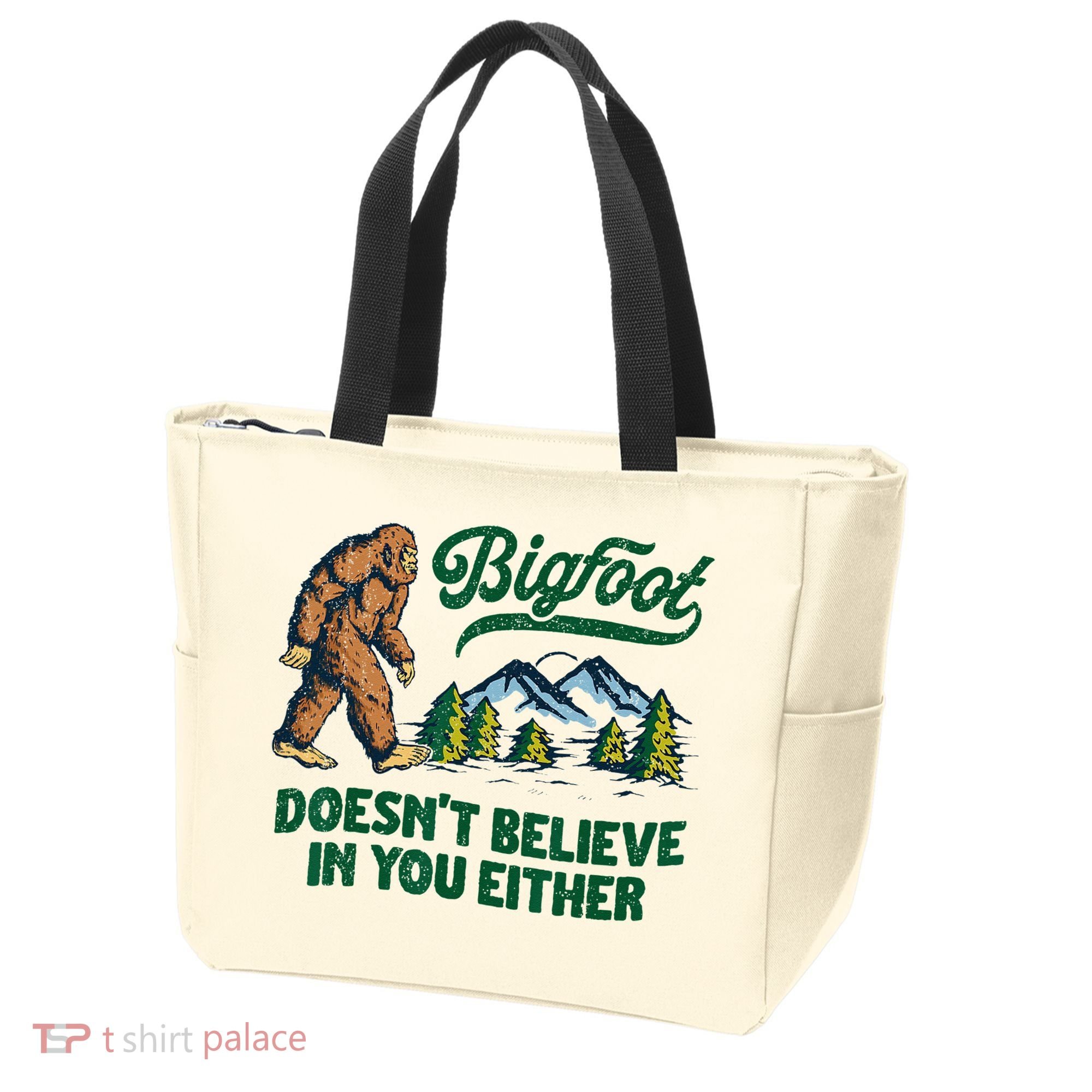 Bigfoot Doesn't Believe In You Either Funny Sasquatch Retro Tote Bag