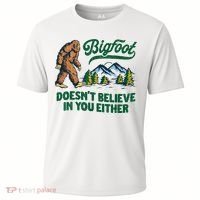 Bigfoot Doesn't Believe In You Either Funny Sasquatch Retro Cooling Performance Crew T-Shirt thumb 0