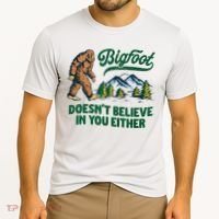 Bigfoot Doesn't Believe In You Either Funny Sasquatch Retro Cooling Performance Crew T-Shirt thumb 2