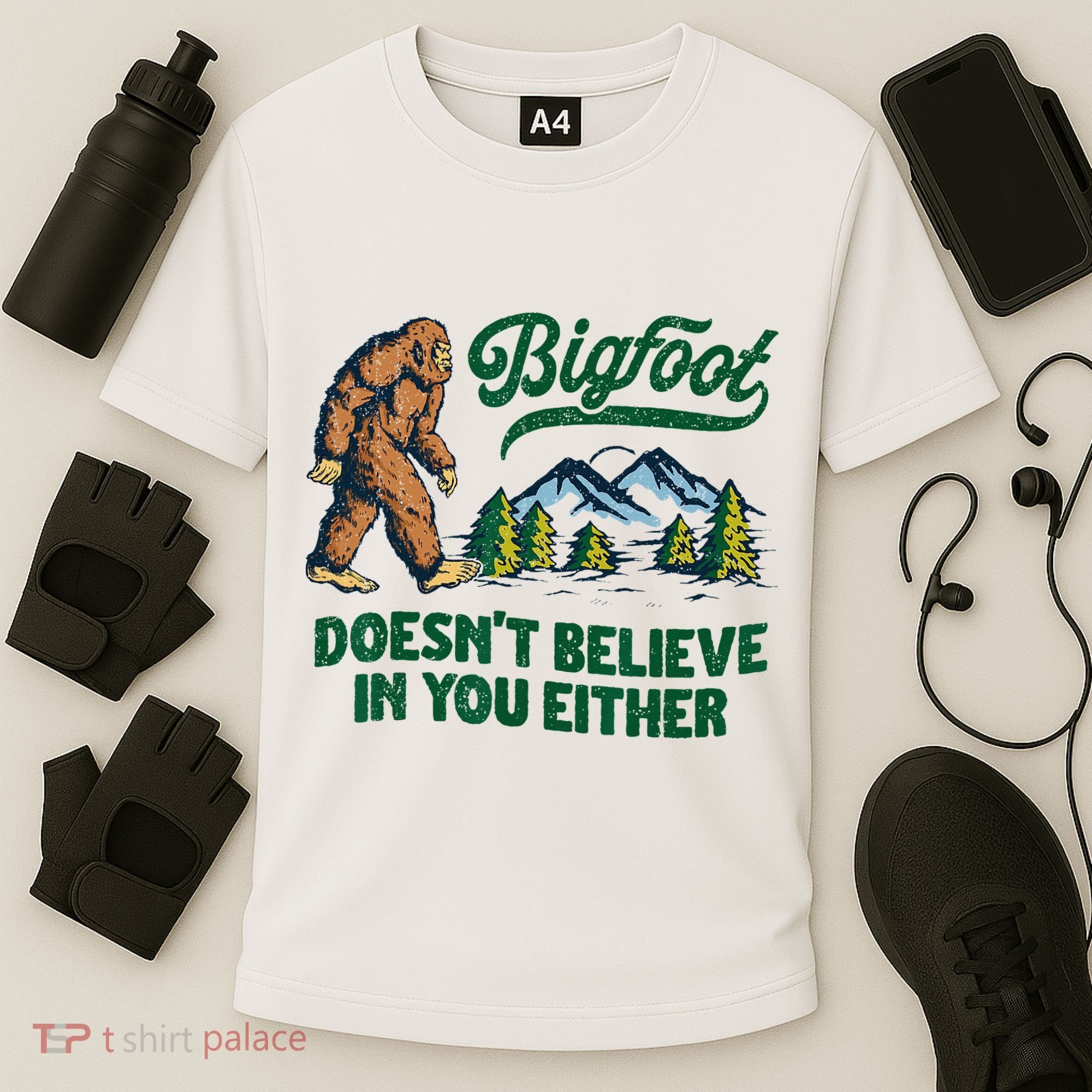 Bigfoot Doesn't Believe In You Either Funny Sasquatch Retro Cooling Performance Crew T-Shirt