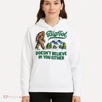 Bigfoot Doesn't Believe In You Either Funny Sasquatch Retro Hoodie thumb 5