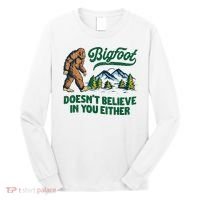 Bigfoot Doesn't Believe In You Either Funny Sasquatch Retro Long Sleeve Shirt thumb 0