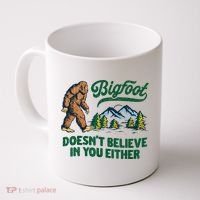 Bigfoot Doesn't Believe In You Either Funny Sasquatch Retro Coffee Mug thumb 0