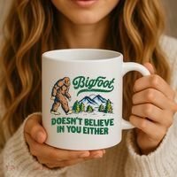 Bigfoot Doesn't Believe In You Either Funny Sasquatch Retro Coffee Mug thumb 3