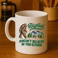 Bigfoot Doesn't Believe In You Either Funny Sasquatch Retro Coffee Mug thumb 4