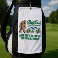 Bigfoot Doesn't Believe In You Either Funny Sasquatch Retro Golf Towel thumb 2