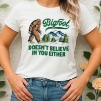 Bigfoot Doesn't Believe In You Either Funny Sasquatch Retro Women's T-Shirt thumb 2