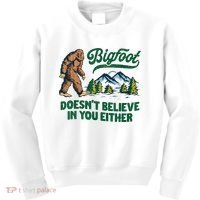 Bigfoot Doesn't Believe In You Either Funny Sasquatch Retro Kids Sweatshirt thumb 0