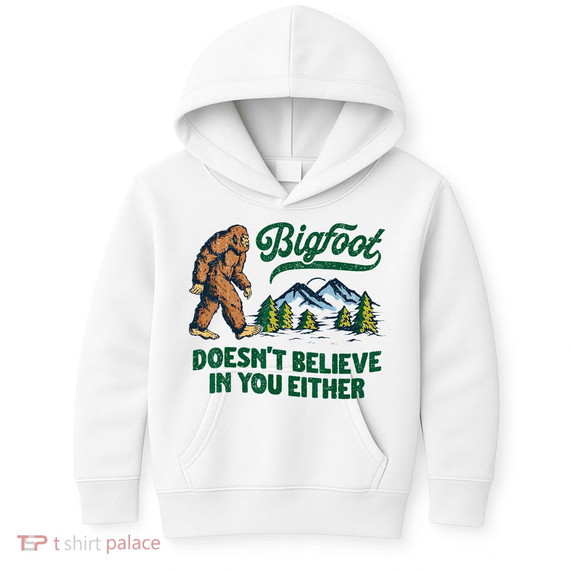 Bigfoot Doesn't Believe In You Either Funny Sasquatch Retro Kids Hoodie
