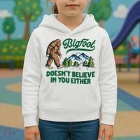 Bigfoot Doesn't Believe In You Either Funny Sasquatch Retro Kids Hoodie thumb 3