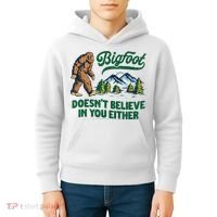Bigfoot Doesn't Believe In You Either Funny Sasquatch Retro Kids Hoodie thumb 4