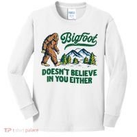 Bigfoot Doesn't Believe In You Either Funny Sasquatch Retro Kids Long Sleeve Shirt thumb 0