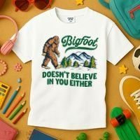 Bigfoot Doesn't Believe In You Either Funny Sasquatch Retro Kids T-Shirt thumb 3