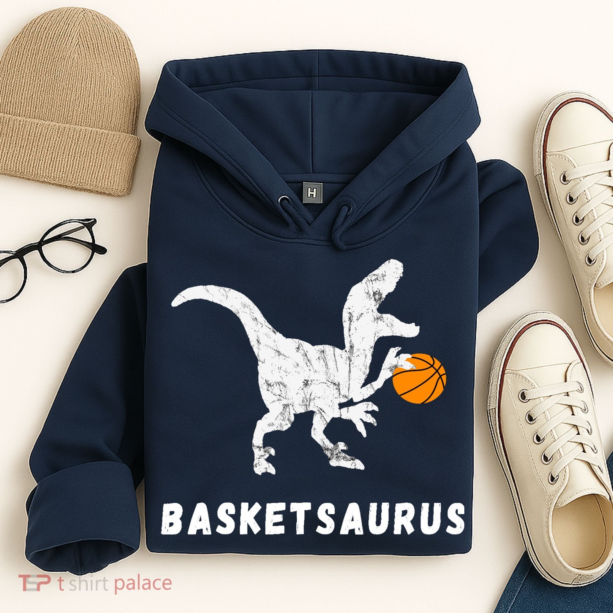 Basketball Dinosaur Baller T-rex Dino Playing Basketball Hoodie