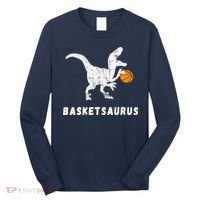 Basketball Dinosaur Baller T-rex Dino Playing Basketball Long Sleeve Shirt thumb 0