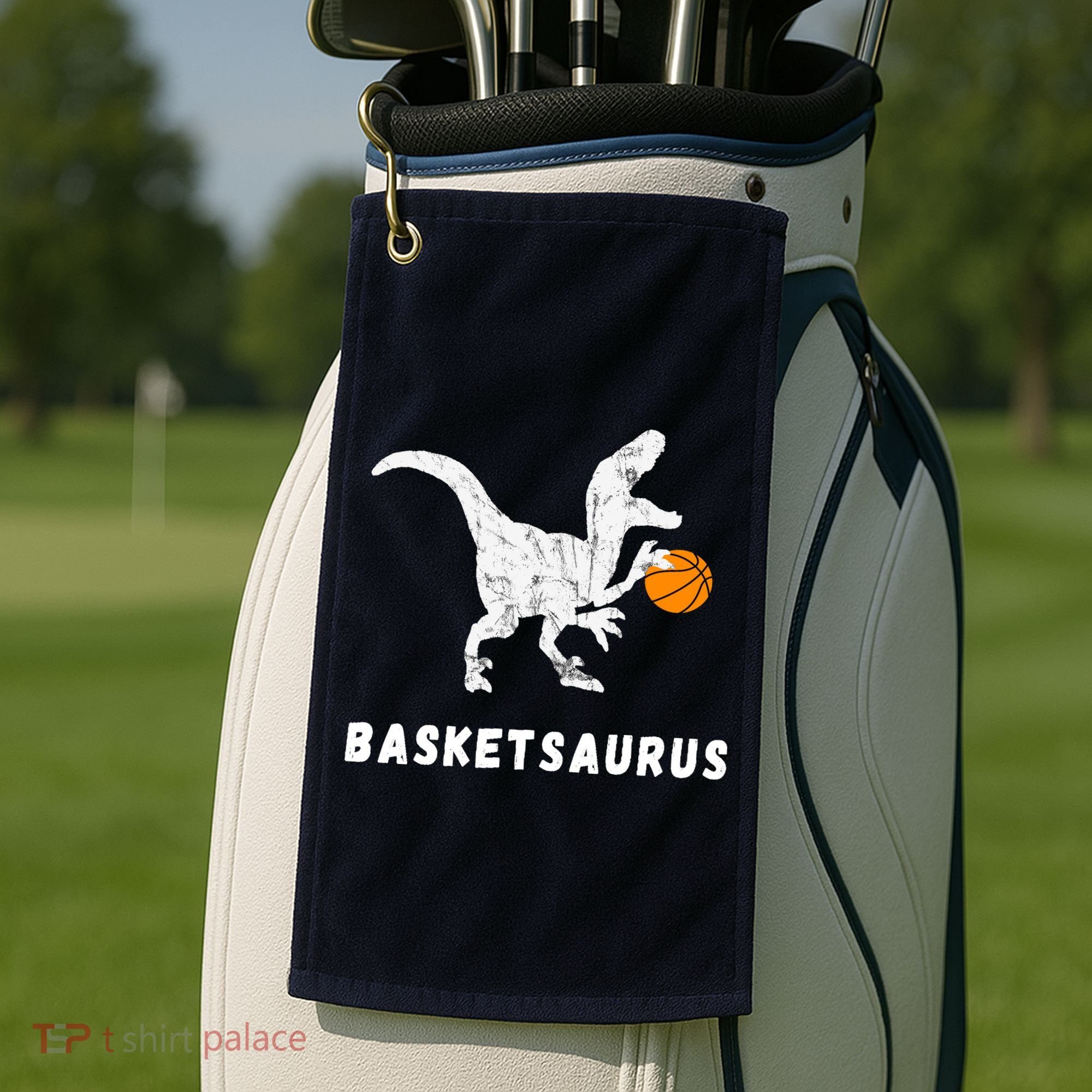 Basketball Dinosaur Baller T-rex Dino Playing Basketball Golf Towel