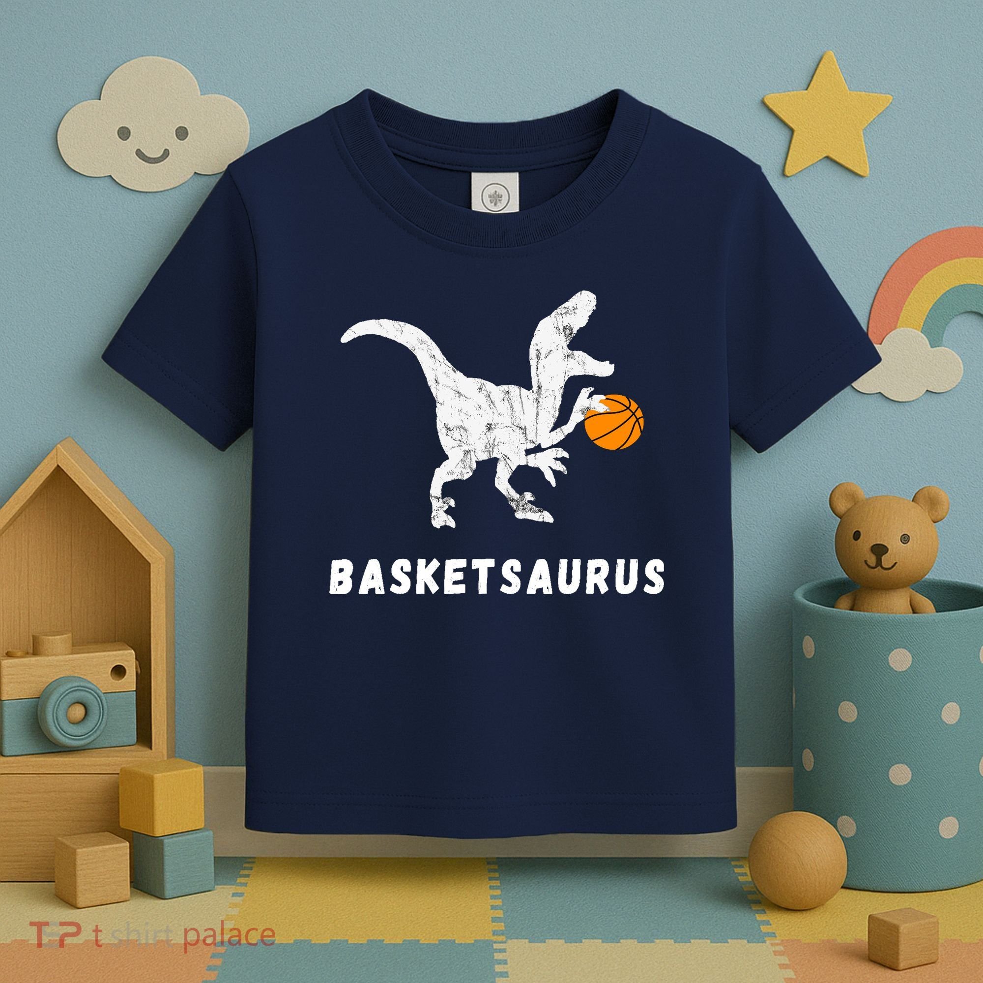 Basketball Dinosaur Baller T-rex Dino Playing Basketball Toddler T-Shirt