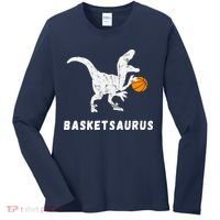 Basketball Dinosaur Baller T-rex Dino Playing Basketball Women's Long Sleeve Shirt thumb 0