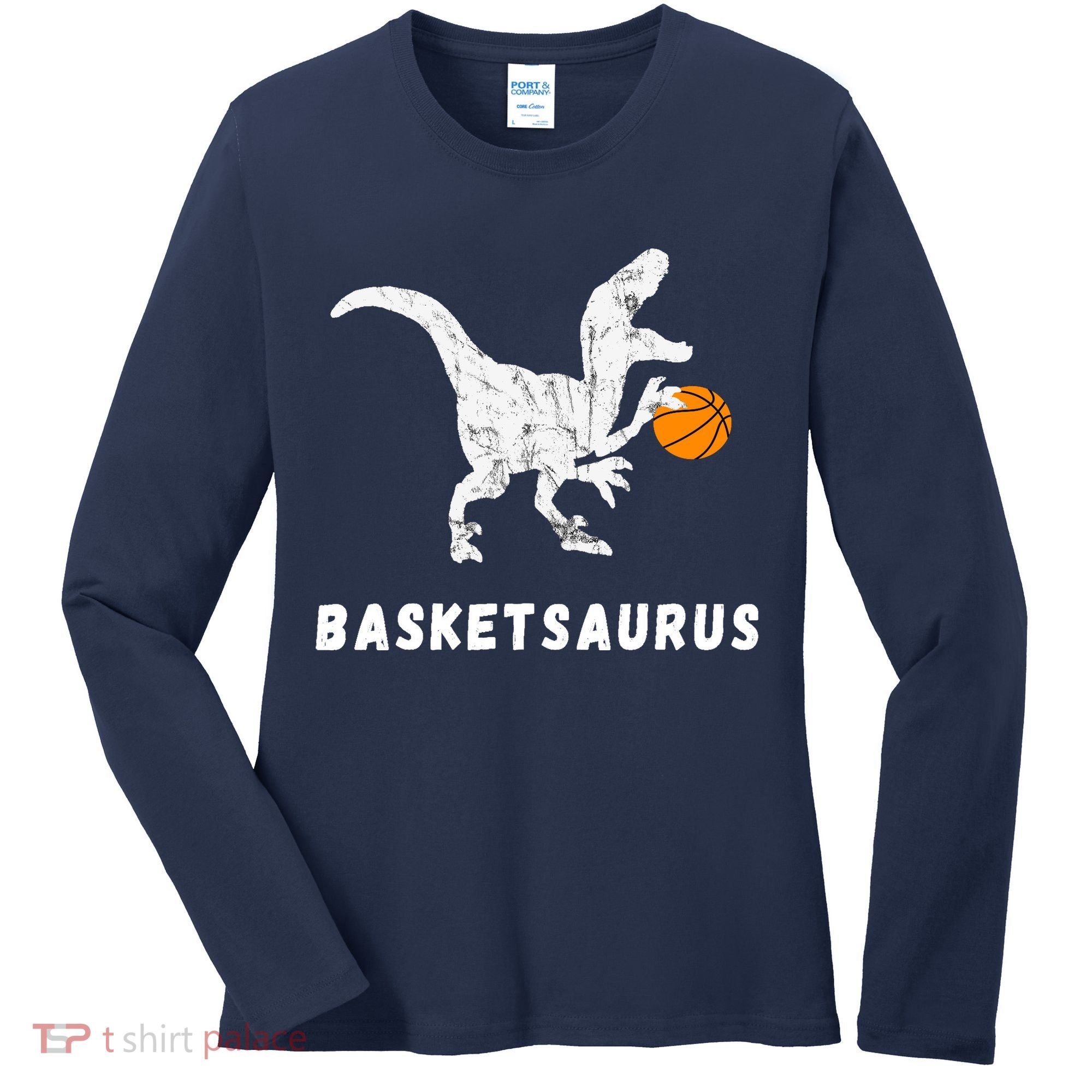 Basketball Dinosaur Baller T-rex Dino Playing Basketball Women's Long Sleeve Shirt