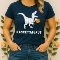 Basketball Dinosaur Baller T-rex Dino Playing Basketball Women's T-Shirt thumb 2