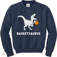 Basketball Dinosaur Baller T-rex Dino Playing Basketball Kids Sweatshirt thumb 0