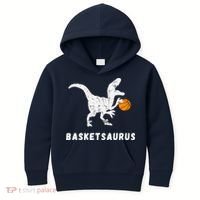 Basketball Dinosaur Baller T-rex Dino Playing Basketball Kids Hoodie thumb 0
