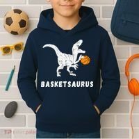 Basketball Dinosaur Baller T-rex Dino Playing Basketball Kids Hoodie thumb 2