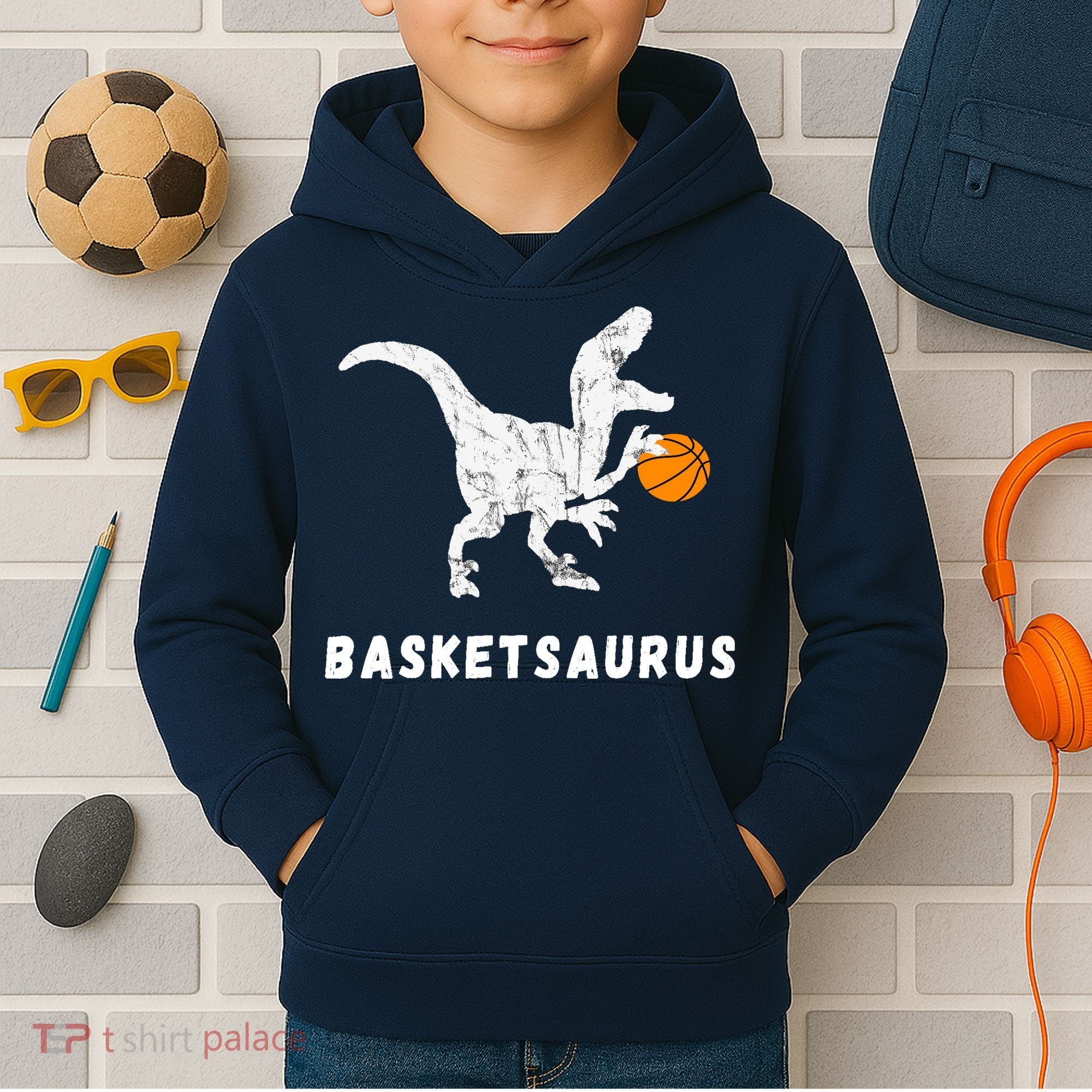 Basketball Dinosaur Baller T-rex Dino Playing Basketball Kids Hoodie