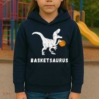 Basketball Dinosaur Baller T-rex Dino Playing Basketball Kids Hoodie thumb 3