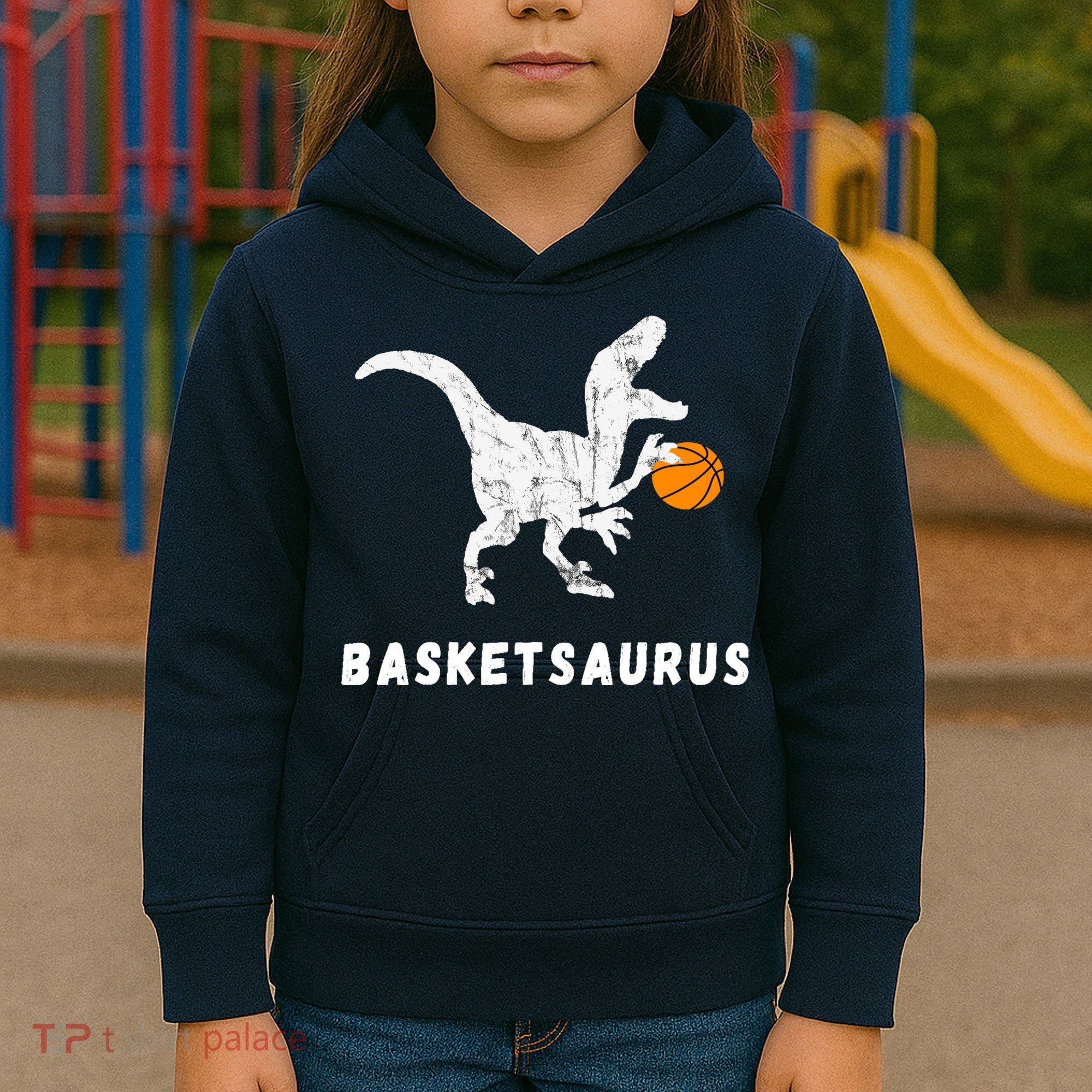 Basketball Dinosaur Baller T-rex Dino Playing Basketball Kids Hoodie