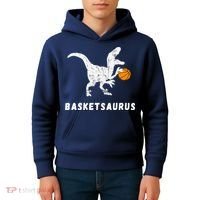 Basketball Dinosaur Baller T-rex Dino Playing Basketball Kids Hoodie thumb 4