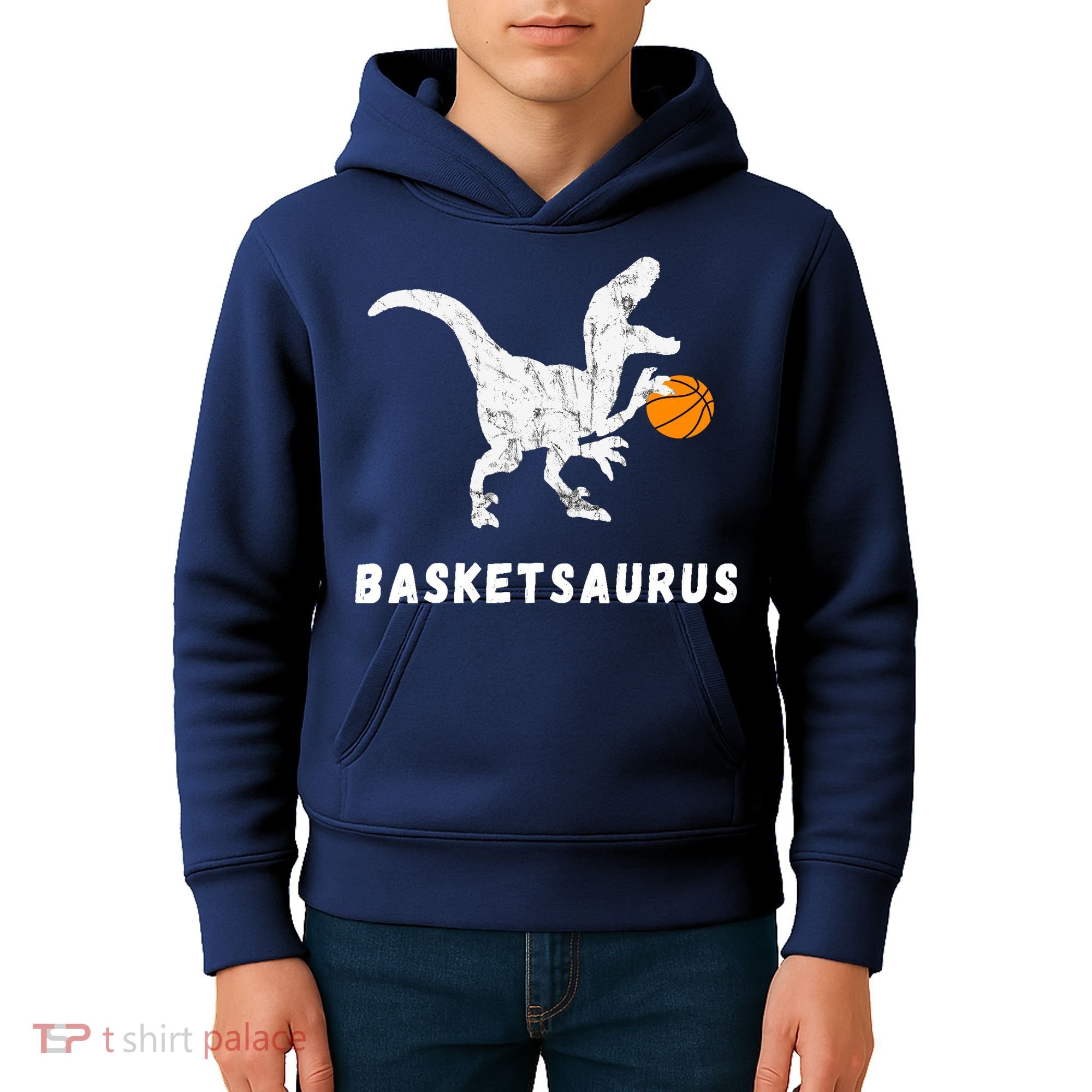 Basketball Dinosaur Baller T-rex Dino Playing Basketball Kids Hoodie