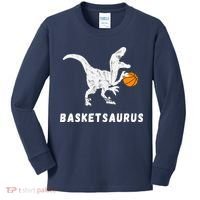 Basketball Dinosaur Baller T-rex Dino Playing Basketball Kids Long Sleeve Shirt thumb 0