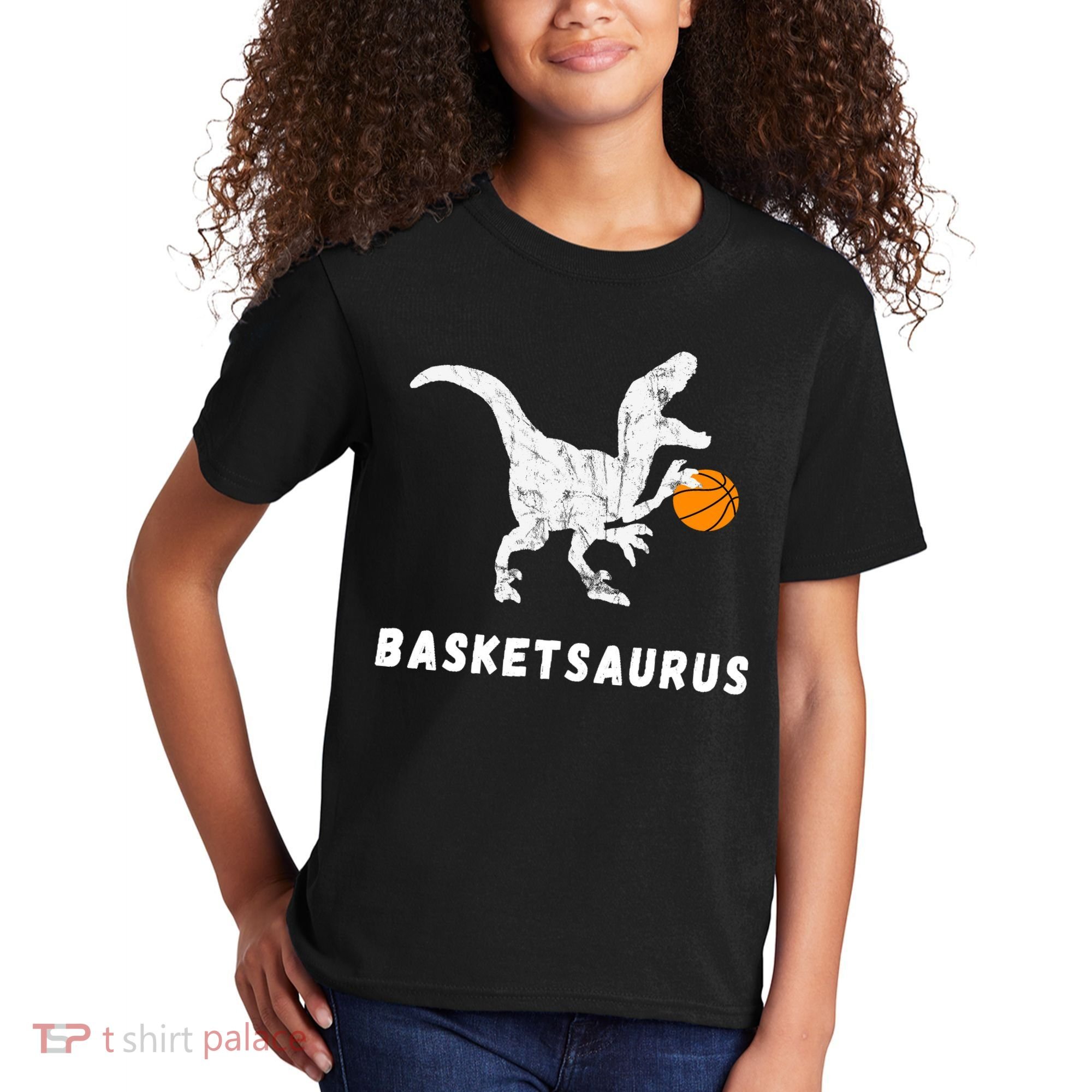 Basketball Dinosaur Baller T-rex Dino Playing Basketball Kids T-Shirt