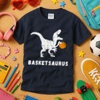Basketball Dinosaur Baller T-rex Dino Playing Basketball Kids T-Shirt thumb 3