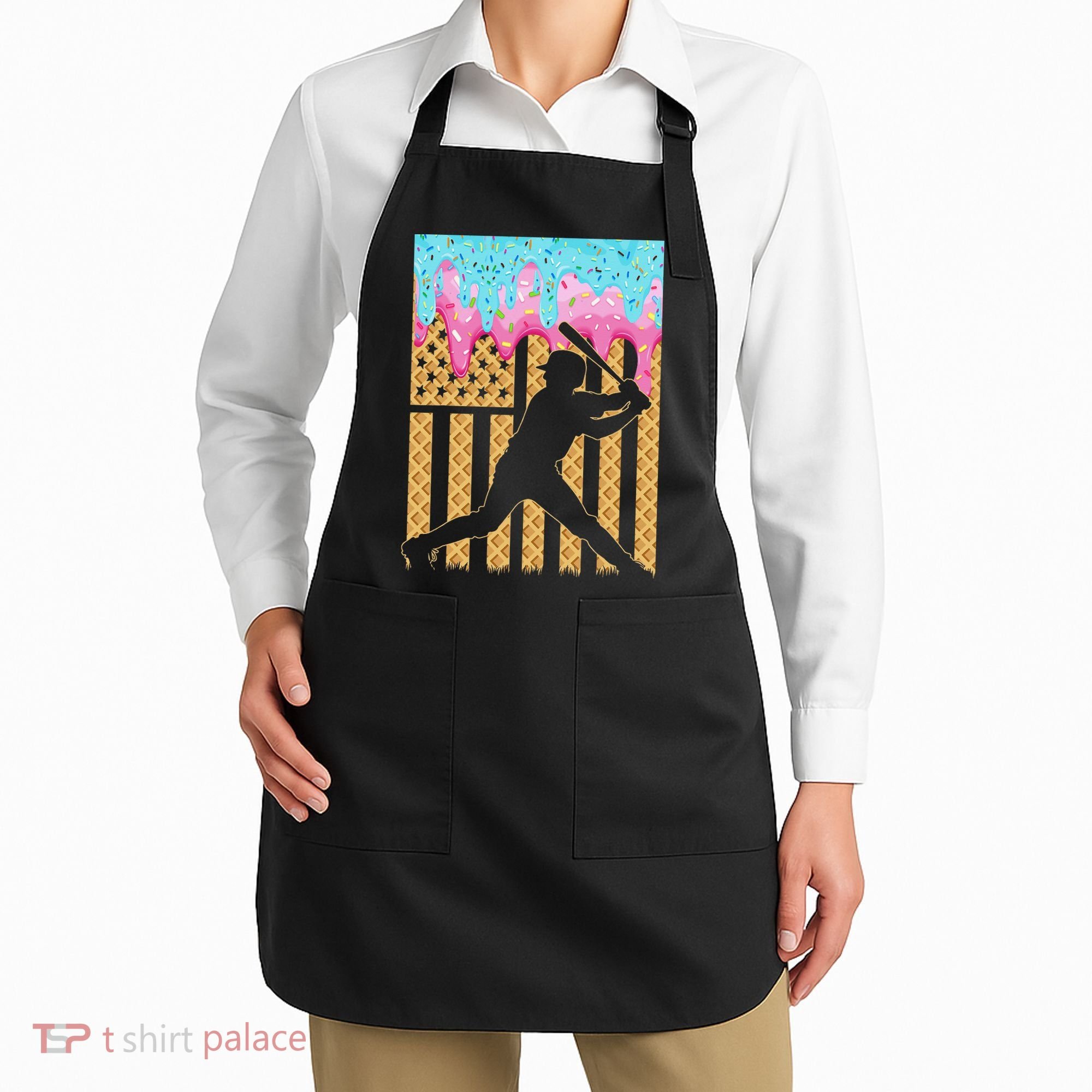Baseball Drip Bat Dripping Ice Cream American Flag Apron