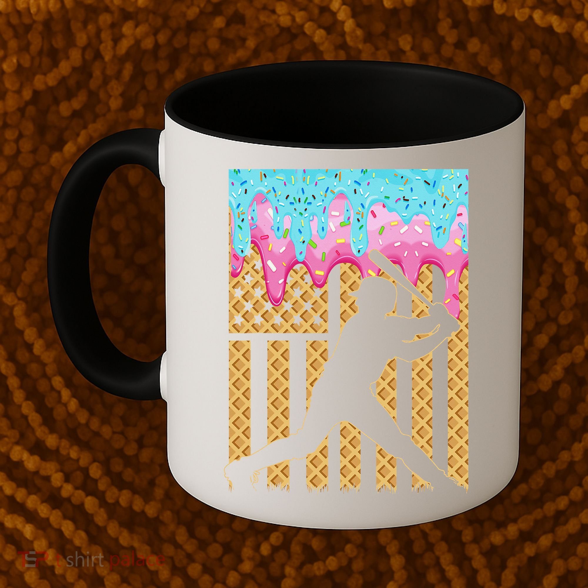 Baseball Drip Bat Dripping Ice Cream American Flag Coffee Mug