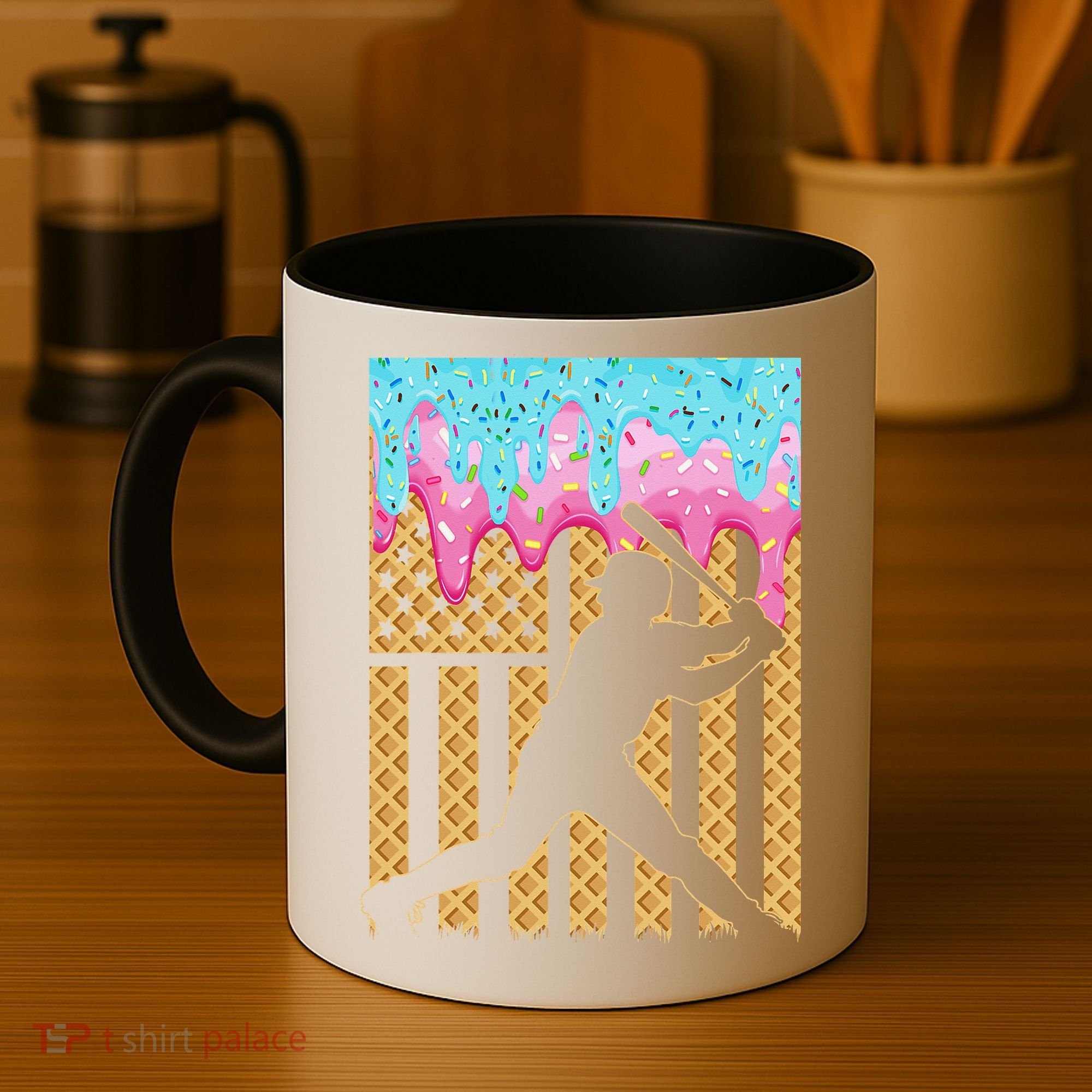 Baseball Drip Bat Dripping Ice Cream American Flag Coffee Mug
