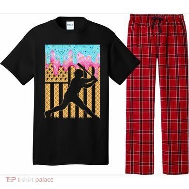 Baseball Drip Bat Dripping Ice Cream American Flag Pajama Set